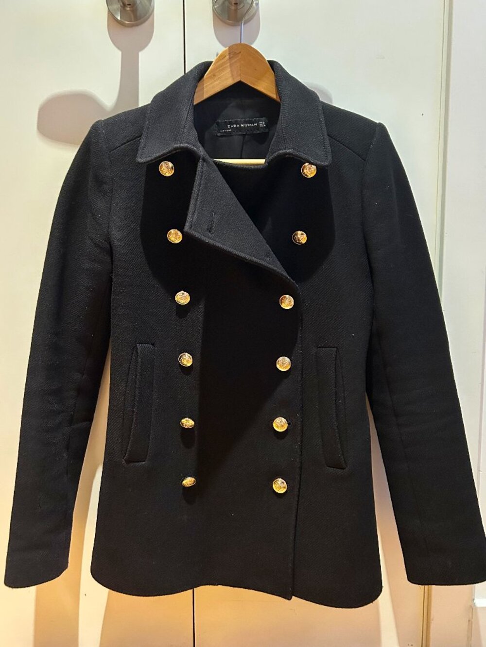 Navy blue wool peacoat
